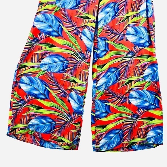 New-shop17 Two Pc Set Tropical Multi color, Ruffled Top Wide Leg Neck Tie Pants - Picture 14 of 16